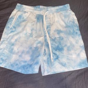 Men’s Blue and White Cloudy Graphic Shorts
